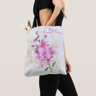 Bolso De Tela Detalles del oro de Pink Florals   Feliz Día de la