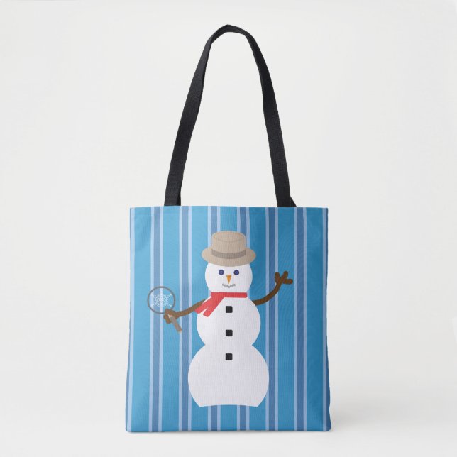 Bolso De Tela Detective de Snowman azul divertido y divertido (Anverso)