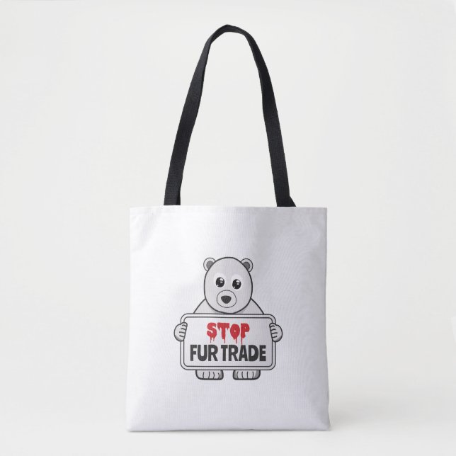 Bolso De Tela Detener el comercio de pieles triste oso polar (Anverso)