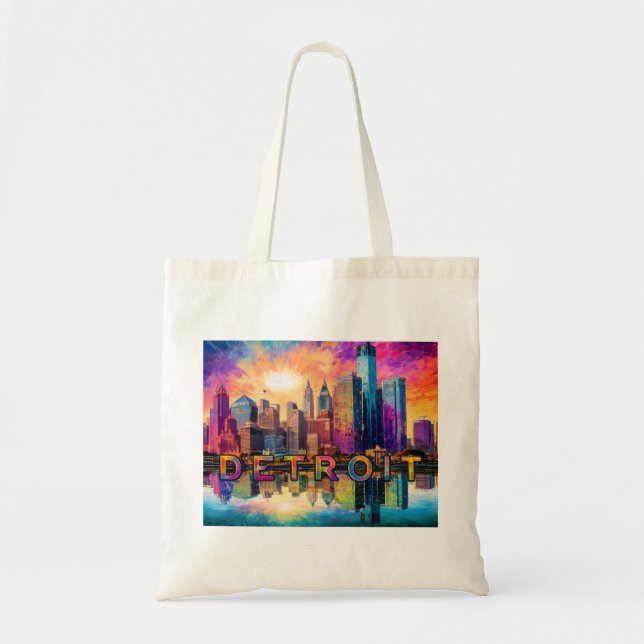 Bolso De Tela Detroit Skyline Resumen de arte (Frente)
