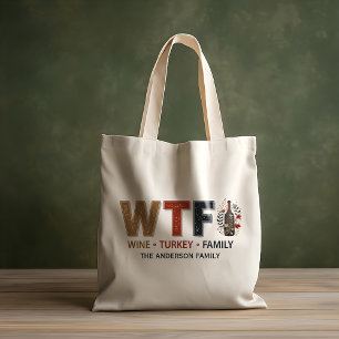 Bolso De Tela Día de Acción de Gracias Familia Pavo Vino Diverti