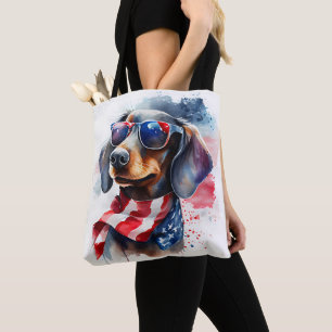 BOLSO DE TELA DÍA DE LA INDEPENDENCIA DACHSHUND TOTE BAG