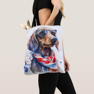 BOLSO DE TELA DÍA DE LA INDEPENDENCIA DACHSHUND TOTE BAG