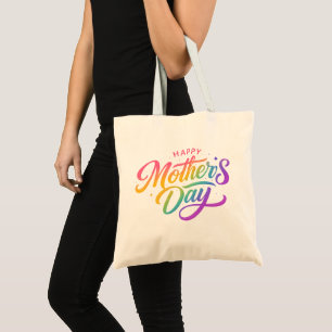 Bolso De Tela Día de la Madre Colorido Feliz Caligrafía Arcoíris