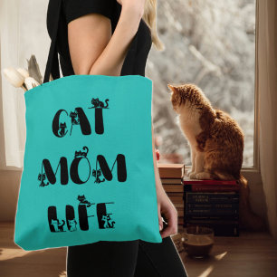 Bolso De Tela Día de la Madre Gato Moderno Azul Turquesa 
