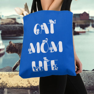 Bolso De Tela Día de la Madre Gato Moderno Azul Vida Cute 