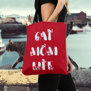 Bolso De Tela Día de la Madre Gato Moderno Rojo Vida Mamá Divert