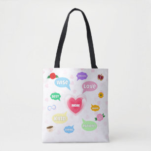 Bolso De Tela Día de la Madre Mejor Mamá Palabra Nubes Reina Cor