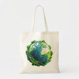 Bolso De Tela Día de la Tierra - Tierra verde y azul con árboles