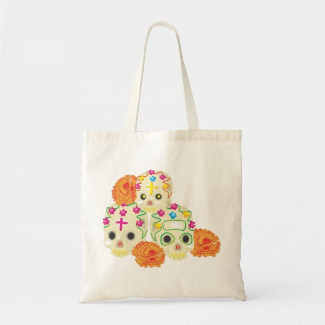 Bolso De Tela Día de las Calaveras Azucareras Muertas y Marigole (Frente)