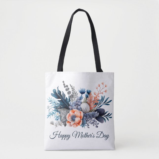 Bolso De Tela Día de las madres con flores acuarelas (Anverso)