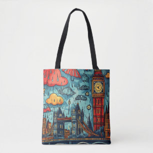 Bolso De Tela Día de lluvias en Londres, Ilustracion de doodle c