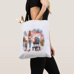 Bolso De Tela Día de mamá y niños en el parque