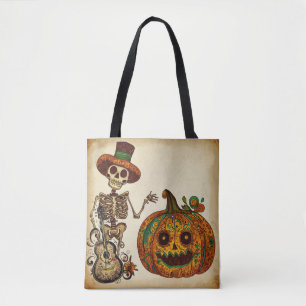 Bolso De Tela Día de Muertos Esqueleto/Vintage Calabaza