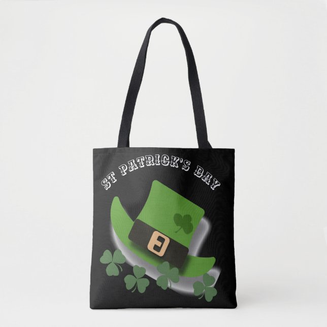Bolso De Tela Día de San Patricio Leprchaun Verde Gorra y Shamro (Anverso)