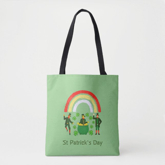 Bolso De Tela Día de San Patricio Shamrock Arcoiris Día de San P (Anverso)