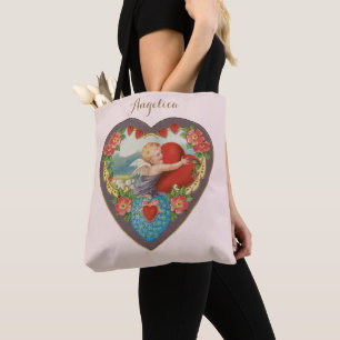 Bolso De Tela Día de San Valentín antiguo, corazones de querubin
