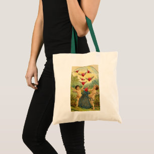 Bolso De Tela Día de San Valentín antiguo, corazones de querubin