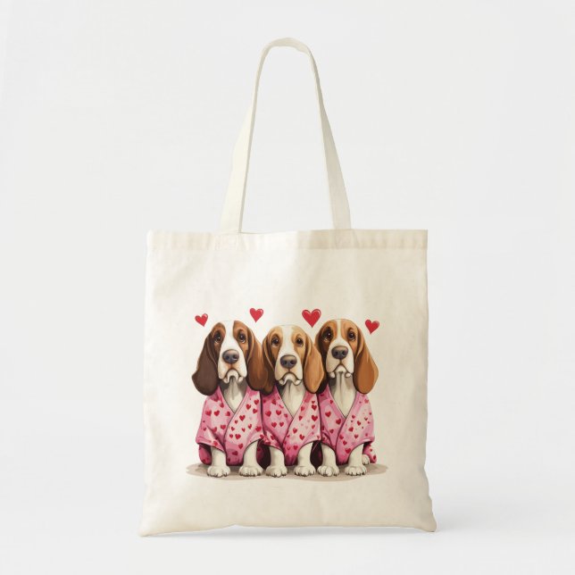 Bolso De Tela Día de San Valentín Basset Hound Dogs (Frente)