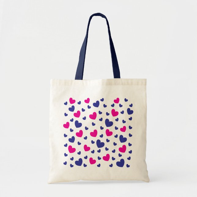 Bolso De Tela Día de San Valentín Blue Pink Cute Hearts Pattern (Frente)