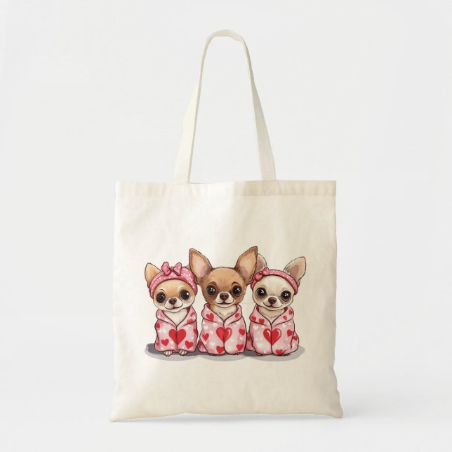 Bolso De Tela Día de San Valentín Chihuahua Dogs (Frente)