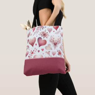 Bolso De Tela Día de San Valentín Corazones Rosas y Rojos, Bloqu