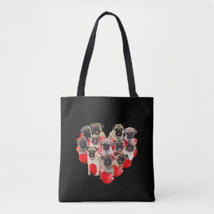 Bolso De Tela Día de San Valentín Cute Pug Dog Corazón Cachorro