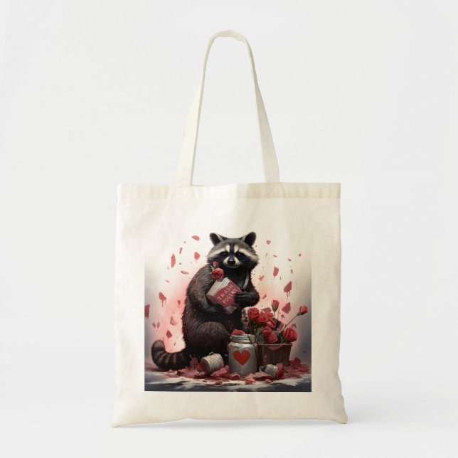 Bolso De Tela Día de San Valentín de poesía de Raccoon basura (Frente)