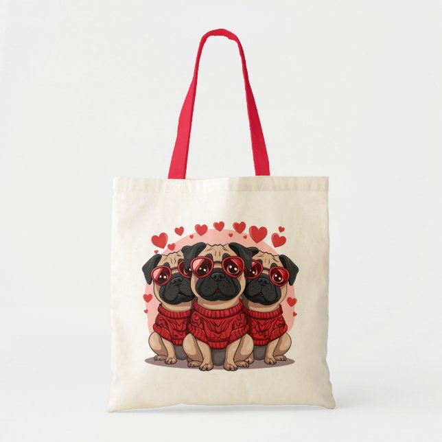 Bolso De Tela Día de San Valentín Pug Dogs (Frente)