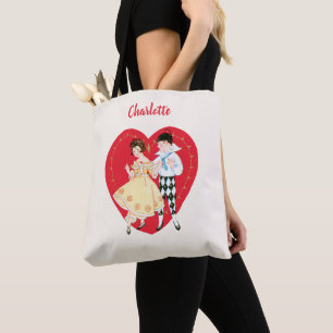 Bolso De Tela Día de San Valentín Retro, Arlequín y Corazón Vint
