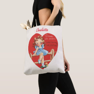 Bolso De Tela Día de San Valentín Retro, Chica Vintage en una Va