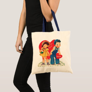 Bolso De Tela Día de San Valentín Retro, Corazones de Niña y Niñ