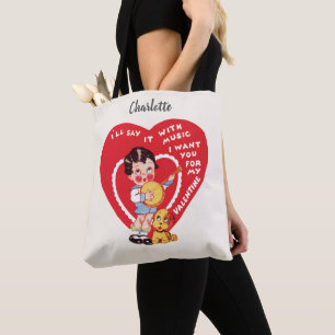 Bolso De Tela Día de San Valentín Retro, Música de Niño Antiguo