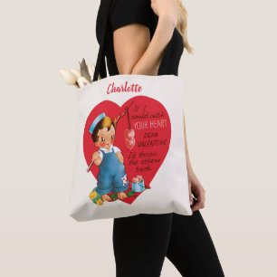 Bolso De Tela Día de San Valentín Retro, Niño Vintage Pescando C