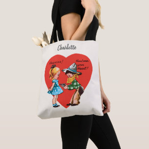 Bolso De Tela Día de San Valentín Retro, Vaquero Antiguo con Chi