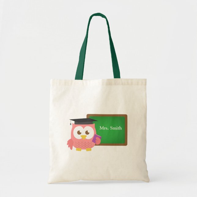 Bolso De Tela Día del aprecio del profesor, búho rosado lindo (Frente)