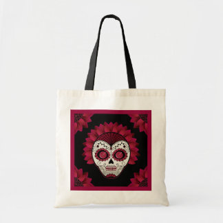 Bolso De Tela Día del cráneo decorativo muerto de la flor del