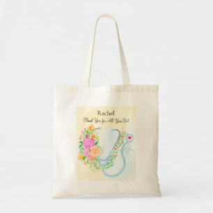 Bolso De Tela Día Feliz de las Enfermeras Estetoscopio Floral Ag