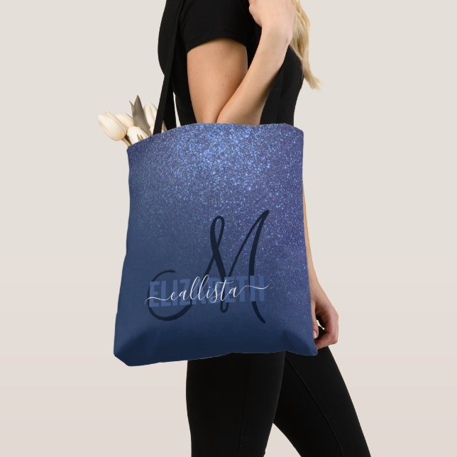 Bolso De Tela Diagonal Naval Azul Purpurina Gradiente Ombre Mono (Detalle)