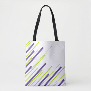 Bolso De Tela Diagonales en verde limón y púrpura