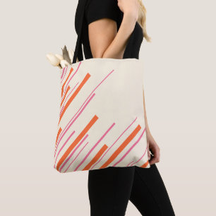 Bolso De Tela Diagonales - Rosa, Naranja y Crema