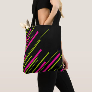 Bolso De Tela Diagonarios en verde limón, rosa caliente y negro