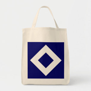 Bolso De Tela Diamante Azul Profundo, Borde Blanco Audaz
