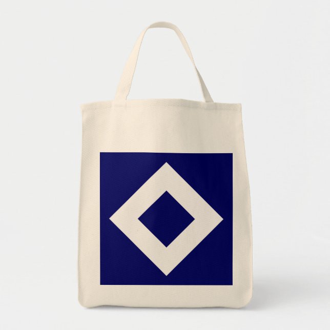 Bolso De Tela Diamante Azul Profundo, Borde Blanco Audaz (Frente)