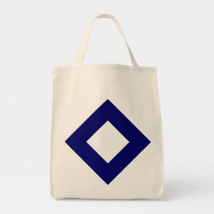 Bolso De Tela Diamante blanco, borde azul negrita