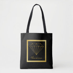 Bolso De Tela Diamante geométrico de oro negro moderno