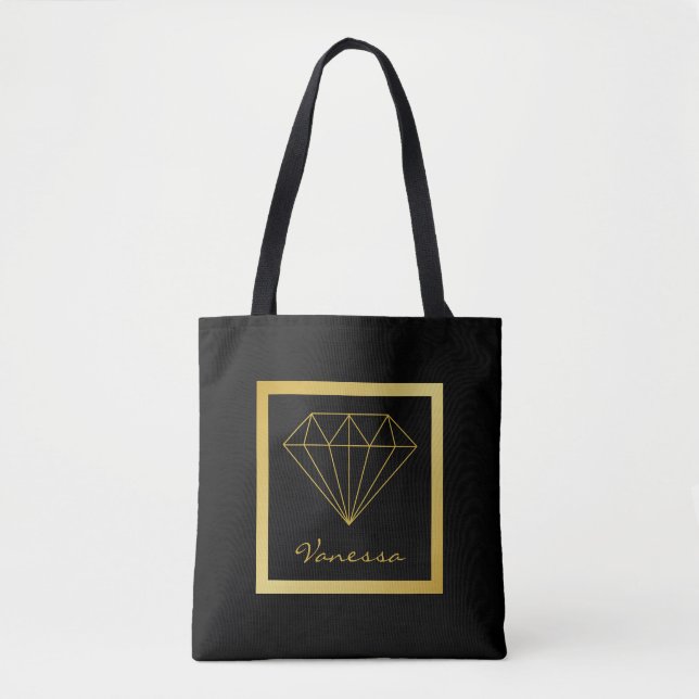 Bolso De Tela Diamante geométrico de oro negro moderno (Anverso)