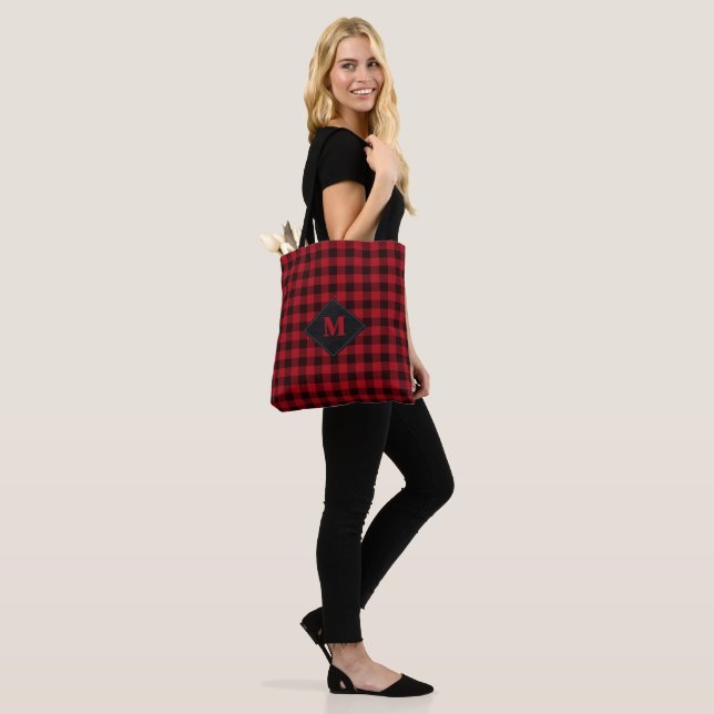Bolso De Tela Diamante Monograma del cheque negro rojo ruso (Puesto)