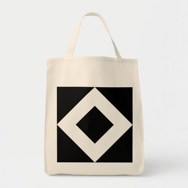 Bolso De Tela Diamante negro, borde blanco negrita (Frente)