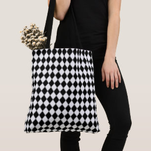 Bolso De Tela Diamante Negro y Blanco Patrón Argyle